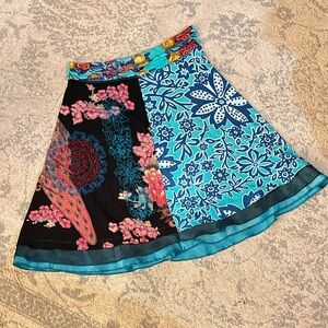 Desigual Boho Chic Patchwork Silk Trim Midi Skirt